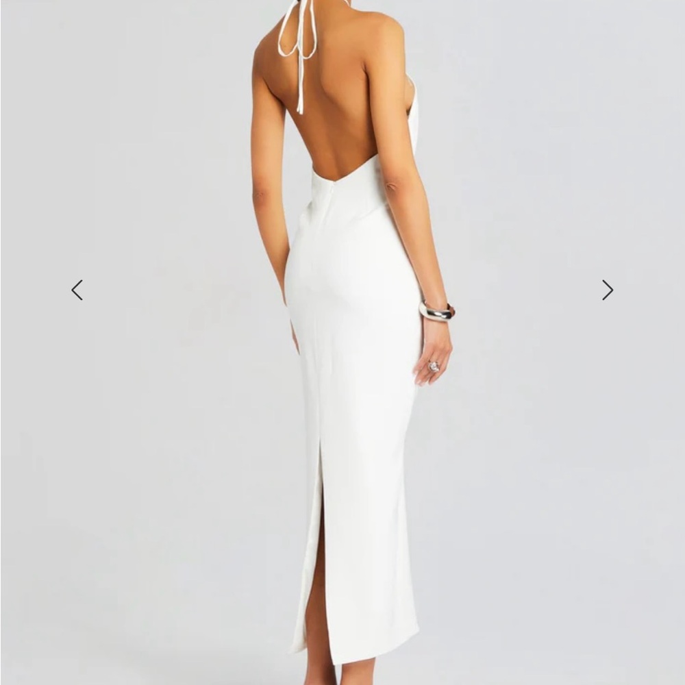 Retrofete White Backless Halter Sheath Dress